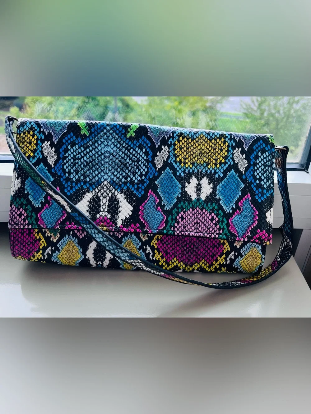 Colorful Snakeskin-Pattern Clutch with Removable Shoulder Bag Strap Vegan